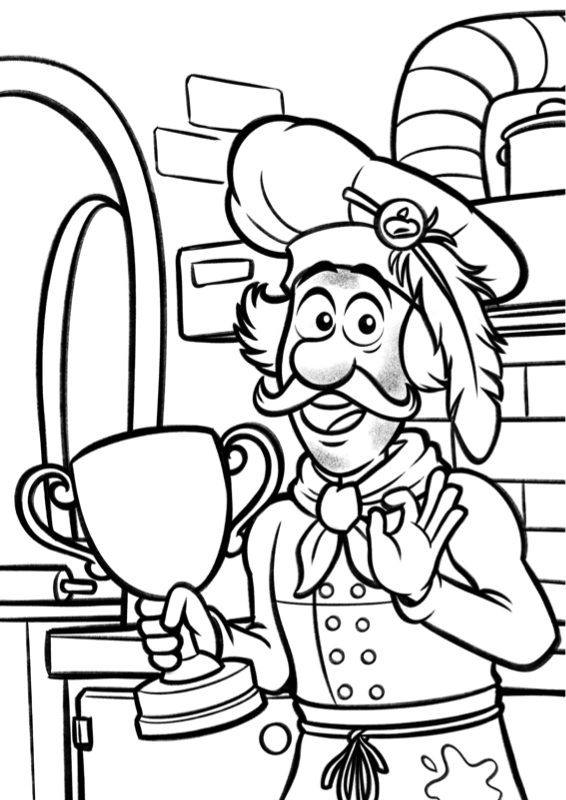 Voorbeeld van kleurplaat Bakpiet, zwart-wit lijntekening om in te kleuren