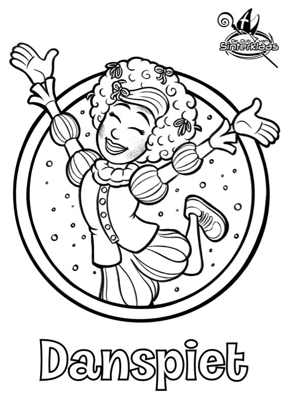 Voorbeeld van kleurplaat Danspiet, zwart-wit lijntekening om in te kleuren