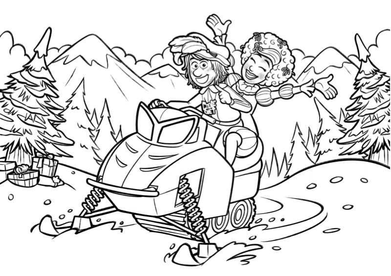 Voorbeeld van kleurplaat Sneeuwscooter, zwart-wit lijntekening om in te kleuren
